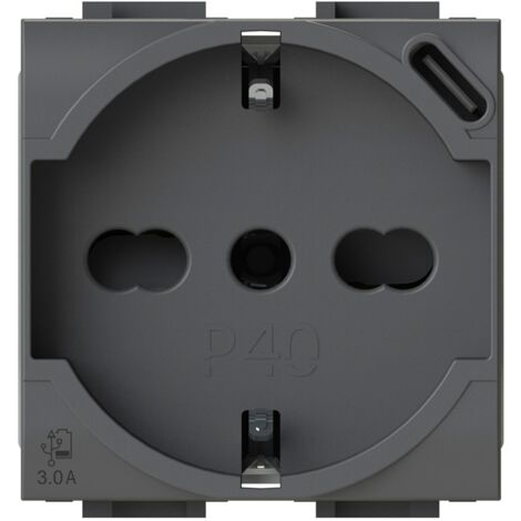 Modulo presa schuko con presa USB 3.1 tipo C, 5Vdc 3A, serie U, grigio, compatibile con serie Vimar Arkè - 4Box USBP40 3.0 4B.V19.P40.USB