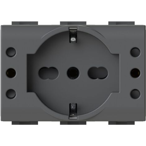 Modulo presa schuko e 2 prese 10A, serie P, antracite, 16A, compatibile con serie BTicino Living Light - 4Box P503 4BP503.L