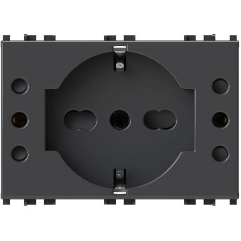 Modulo presa schuko e 2 prese 10A, serie P, grigio, 16A, compatibile con serie Vimar Arkè - 4Box P503 4BP503.V19