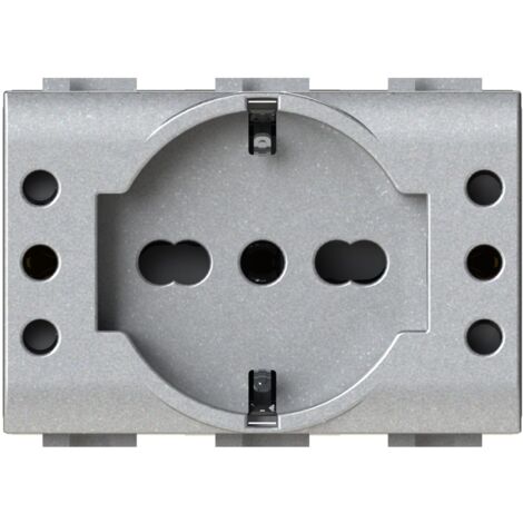 Modulo presa schuko e 2 prese 10A, serie P, tech, 16A, compatibile con serie BTicino Living Light - 4Box P503 4BP503.NT