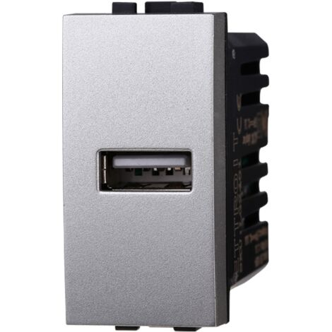 Modulo doppia presa USB 2.0 tipo A, 5Vdc 2,1A, serie Space, grigio,  compatibile con serie BTicino Living - Ettroit LG2402