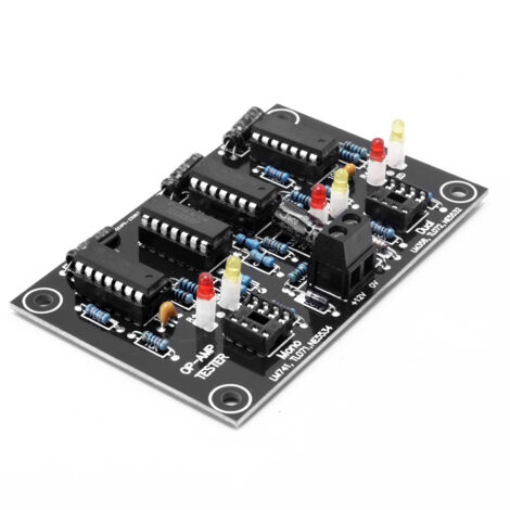 Módulo prueba amplificador operacional AMP, placa PCB una o dos caras, evalúa amplificación CI y estimación tasa conversión, para laboratorio