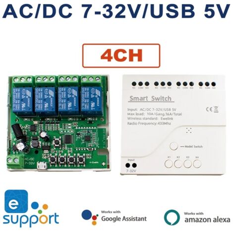 Modulo Relè 7-32V Smart Wifi con Telecomando RF433 Compatibile con eWeLink  4