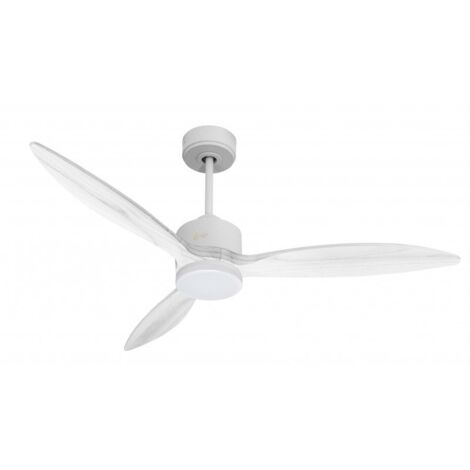 Modulo slim - Super destratificateur et ventilateur DC 132 cm Blanc pales bois blanc avec Lumière 25 à 35 m²