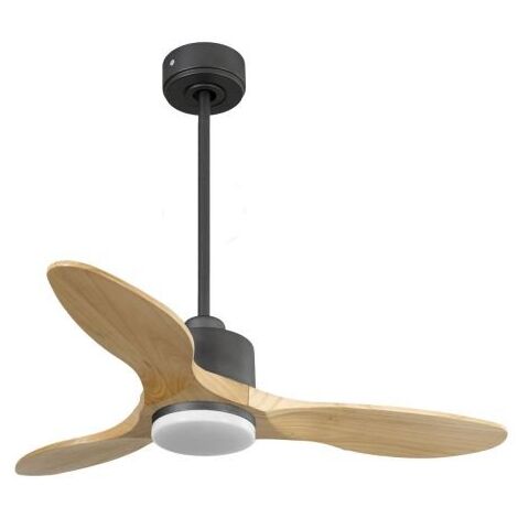 Modulo Ventilateur de plafond pour chambres avec Lumière gris basalte et bois massif clair 10 à 25 m² KLDC1SlimP5SwL1BkSlim