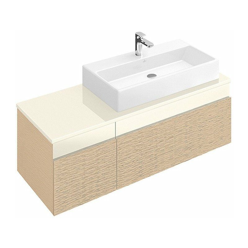 

Memento, Mueble de baño, 1306 x 425 x 535 mm, modelo suspendido, En madera, lavabo a la derecha Bright Oak / Glass Cream
