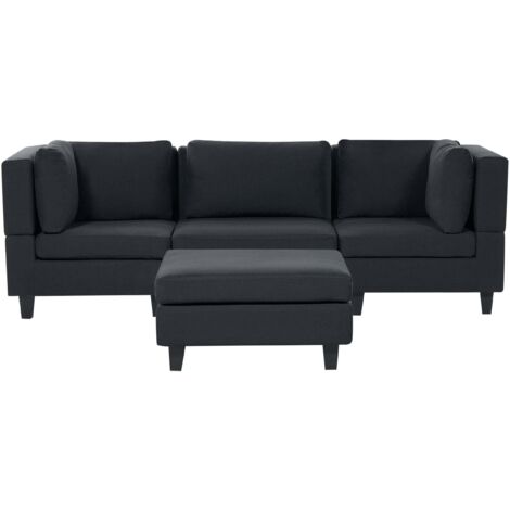 Modulsofa 3-Sitzer UNSTAD Stoff Schwarz mit Ottomane