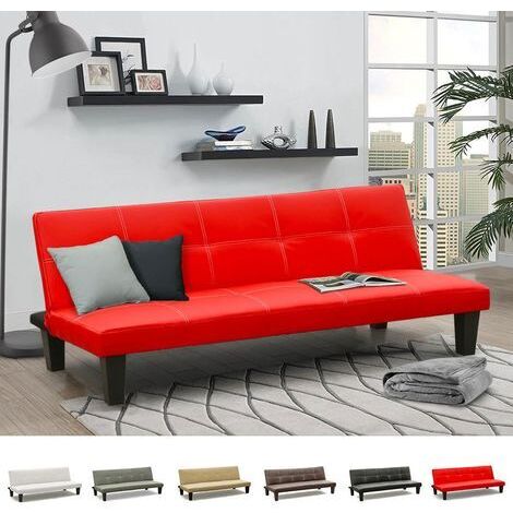Modus Sofà – Canapé convertible 3 places clic-clac en similicuir rouge – Dimensions 175 x 80 x 69 cm – Mécanisme clic-clac pratique – Confort optimal