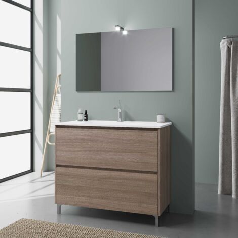Möbel Mit Bodenwaschbecken 100 Cm Weiß Mit Eichenfront Laguna