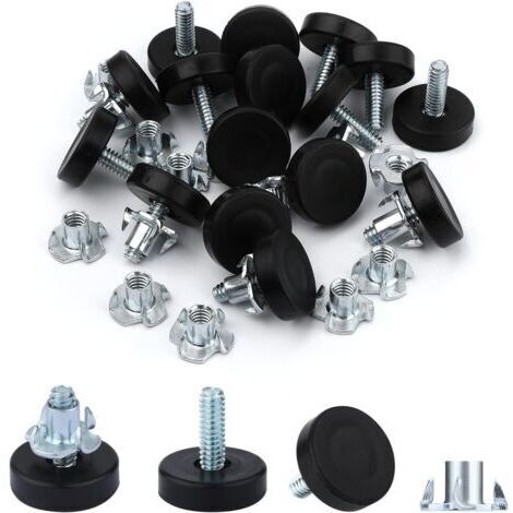 Möbel Nivellierfüße OD 1/4 Zoll Gewinde, verstellbarer Möbel Nivellierer mit T-Mutter, Schraubfüße für Möbel, Schränke, Sofas, Tische, Stühle. (16 Stück)