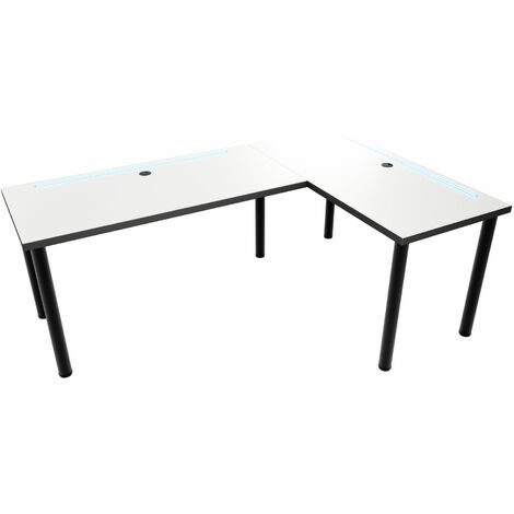 MÖBEL SYSTEM Grand bureau d'angle en L ou table de bureau en angle avec passage de câbles intégré et éclairage LED intégré, Fabriqué en UE:blanc