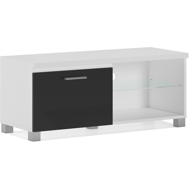 Skraut Home - Möbel, TV-Schrank, Fernsehtisch, LED, Wohnzimmer, in den Farben Weiß und Schwarz glänzend lackiert. Maßnahmen: 100x40x42 cm - SCHWARZ