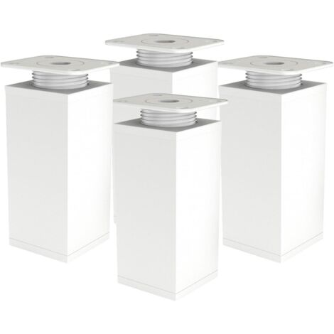 Möbelbein – verstellbares Sofabein – verstellbares Möbelbein – 4er-Set – eckig 40 x 40 mm – Metallersatzteile – Montagezubehör enthalten – 120 mm weiß