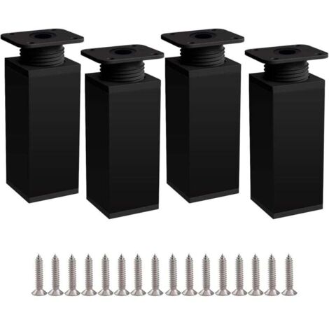 Möbelbeine 4 Beine, Tischbein 10 cm Schwarz, Höhenverstellbares Möbelbein aus Aluminiumlegierung, Höhenverstellbar von 0 bis 50 mm, Wird mit Edelstahlschrauben geliefert