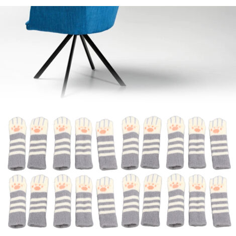Möbelbeinsocken, 20 Stück, Katzenpfoten-Design, doppelt dick, Bodenschoner für Büro und Zuhause, dunkelgraue Streifen