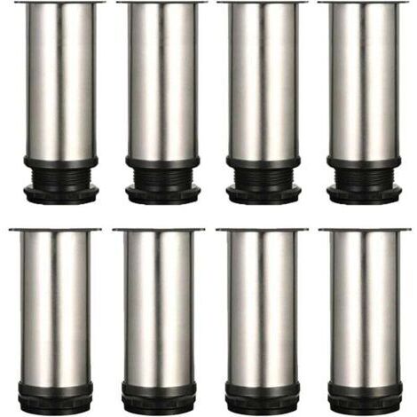 Möbelfüße, 8 verstellbare Füße, 120 mm Höhe, verstärkte Schrankbeine, Tischbeine, Möbelfüße. Gebürsteter Edelstahl. Höhenverstellbar von 0 bis 15 mm. Inklusive Edelstahlschrauben.