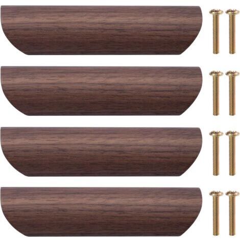 Möbelgriff aus Holz 4 Stück Schubladengriff Türknauf Küchengriffe Schrankschubladengriffe aus Holz für Küche Schrank Kommode Schublade, 96mm Lochabstand (Schwarznuss)