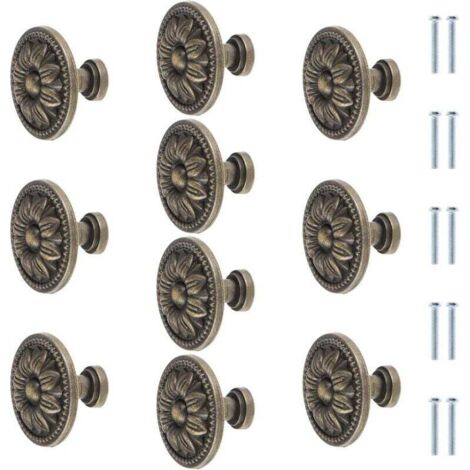 Möbelknöpfe, rund, mit Blumenmotiv, Antik-Bronze, 35 mm, Vintage-Stil, für Küchenschränke, Schubladen, Schubladengriffe aus Bronze, 10 Stück