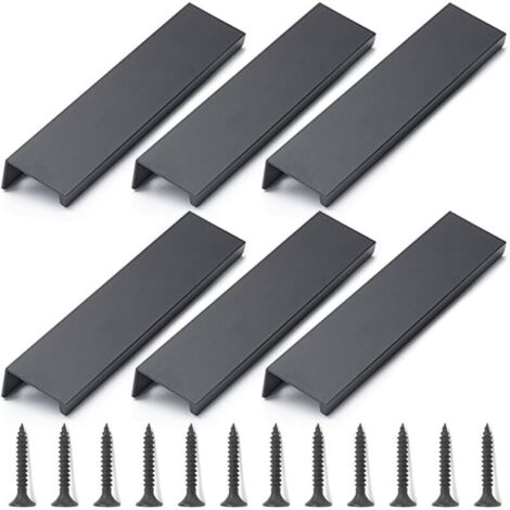 Möbelknöpfe und -griffe, 6 Stück schwarze Schrankgriffe, unsichtbare Möbelgriffe 120 mm