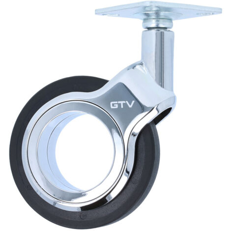 Möbelrolle Chrom glänzend bodenschonend Lenkrolle Laufrolle Schwarz Ø 75mm