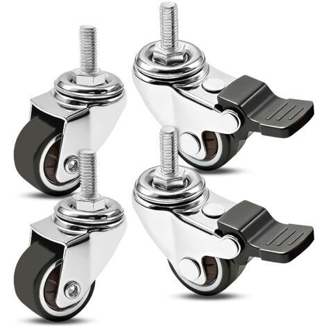 Möbelrollen 25 mm mit 2 Bremsen, schwenkbare Möbelrollen mit M6x15 mm Gewindeschaft, leise, rutschfest, für 360 Grad drehbare Stühle, schützt Böden