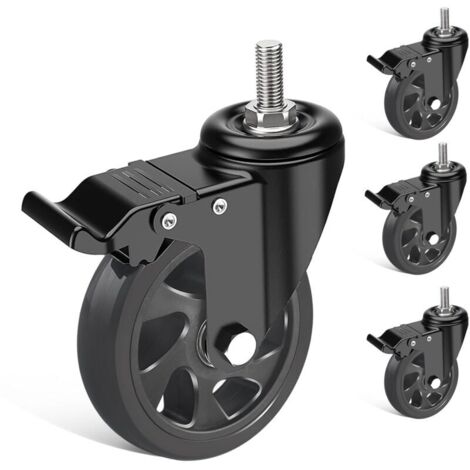 Möbelrollen Gewindeschaft M10x30mm, 125MM Lenkrollen mit Bremse, Doppelkugellager Schwerlastrollen 360° Drehung, Bis zu 200KG