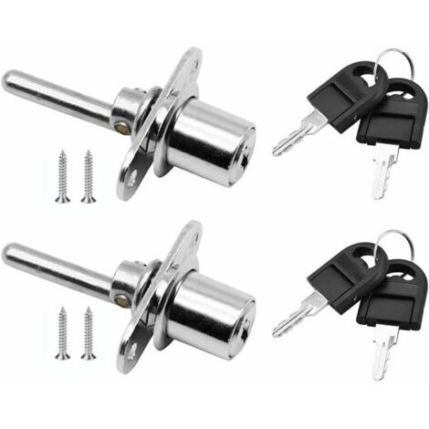 Möbelschubladenschloss mit Schlüssel (2 Stück), Stößelschloss für Aktenschränke und Vitrinen, Durchmesser 16 mm, Länge 61 mm (Silber).