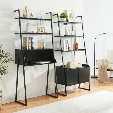 Möbelset Storfjord 2-tlg. 1x Schreibtisch, 1x Leiterregal mit Schrank [en.casa]