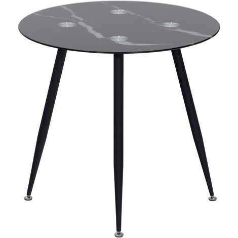 MOG CASA Mesa de Comedor Fija Redonda Corin  80 x 80 x 75 cm  Ideal para Cocina o Salon  Materiales Resistentes  Tablero con Efecto Marmol Negro  Patas de Metal en Negro