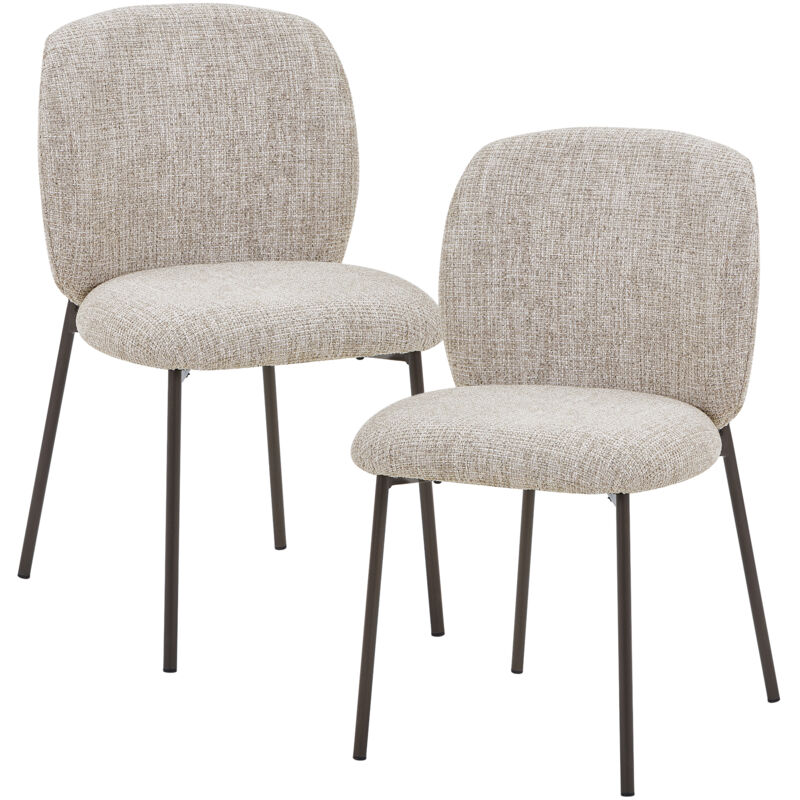 MOGAN - Lot de 2 chaises en tissu taupe pieds en métal noir MOGAN - Lot de 2 chaises en tissu taupe pieds en métal noir