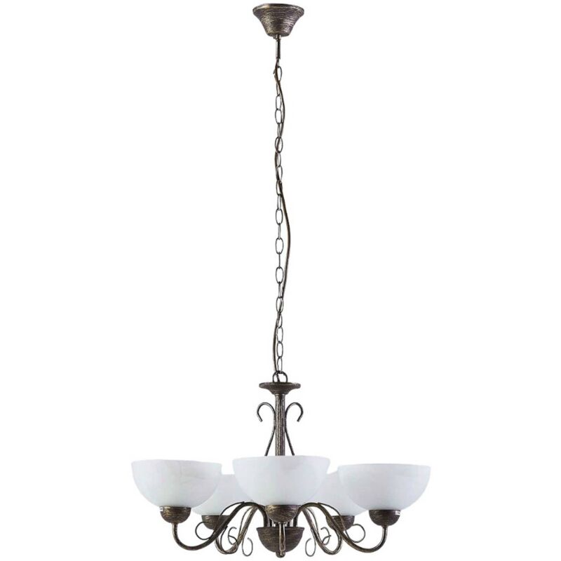 Image of Lindby - Mohija - lampada a sospensione per tavolo a 5 luci - bianco alabastro, nero oro spazzolato