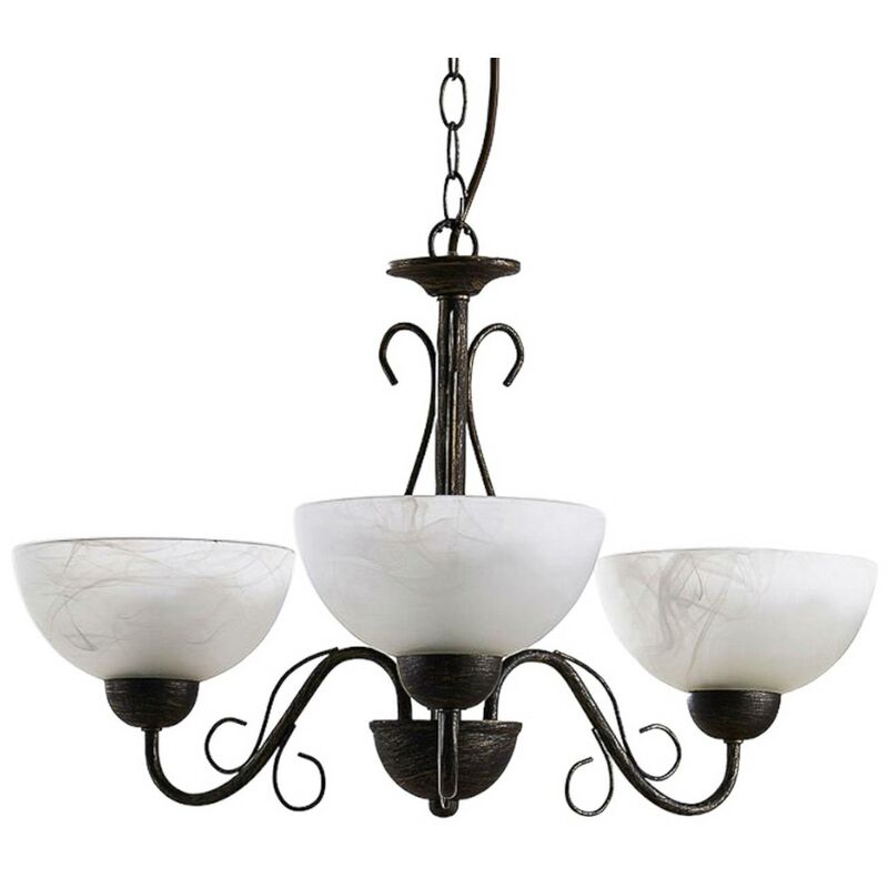 Image of Mohija - romantica lampada a sospensione a 3 luci - bianco alabastro, nero oro spazzolato - Lindby