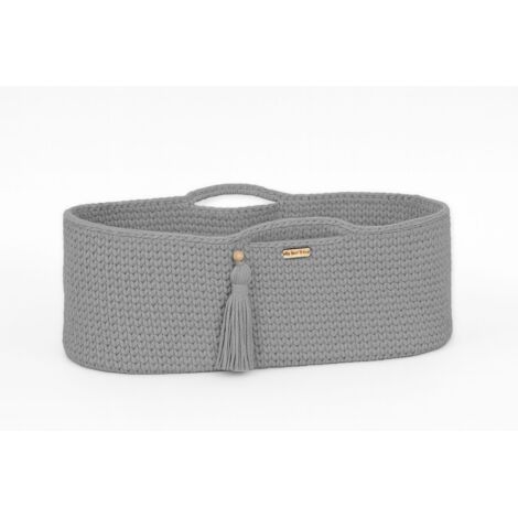 Moisés de algodón bohemio hecho a mano con colchón - Gris