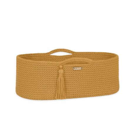 Moisés de algodón BOHO hecho a mano con colchón - mostaza