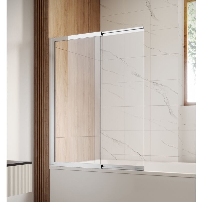 Badplaats - Paroi baignoire Moka 130 x 140 cm Chrome - verre tra