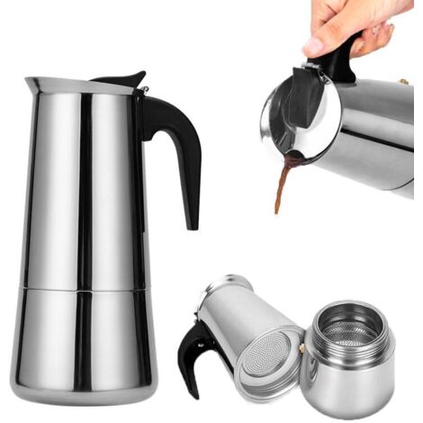 Moka/caffettiera/macchina per caffè espresso in acciaio inossidabile per tutti i fornelli, per la casa e il campeggio, capacità 450 ml