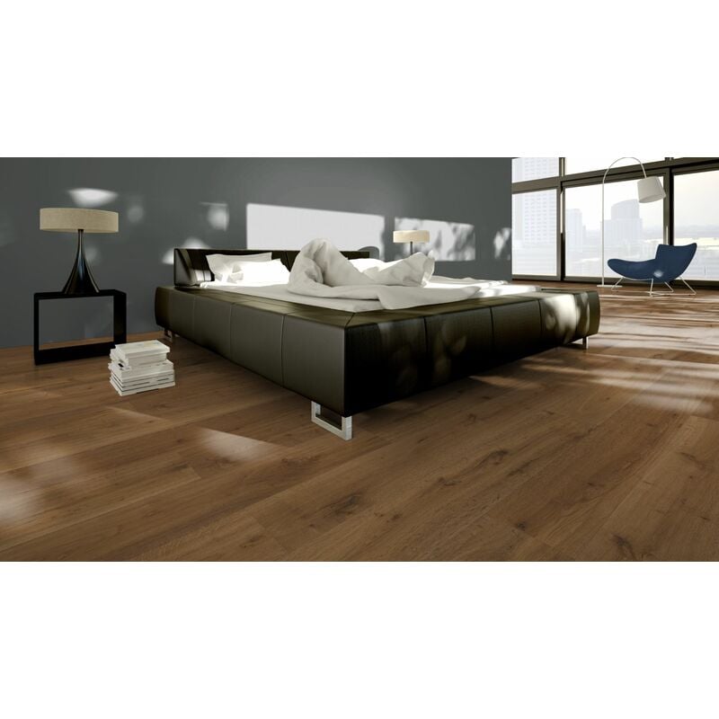 Moka - Parquet chene contrecolle chene vieilli brossage intense, huile fume rustic r&l 14/3x190x680-1900 mm (colis = 2,888m2)