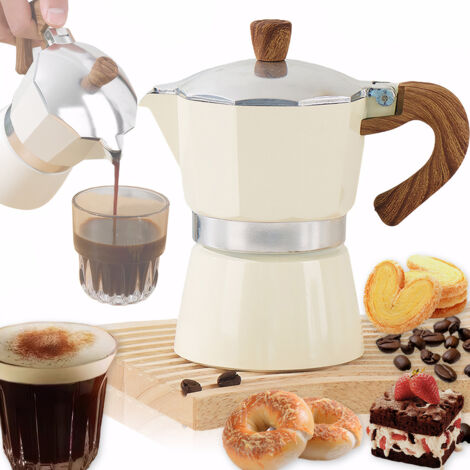 Moka Pot - Aluminum Single Valve Octagonal Stovetop Coffee Maker - 3 Cups 150 Ml - White