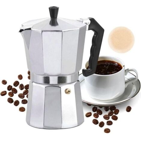 Moka Pot, Cafetiere Italienne 6 Tasses, Cafetières Italiennes Espresso, Cafetiere Moka Italienne, pour Plaques Gaz et Vitrocéramiques, 300ml, Aluminium, Argent