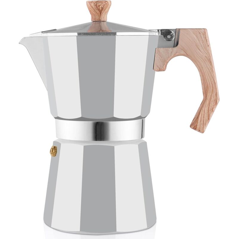 Moka pot cafetières 6 tasses, cuisinière en aluminium machine à café à café Percolateur Moka pot Caffettiera, 150ml 3 tasses Argent