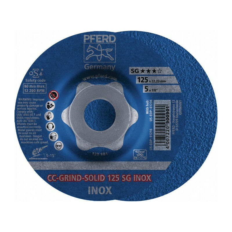 Image of Mola CC-GRIND-SOLID SG INOX D125xth. mm angolato INOX PFERD (confezione da 10)