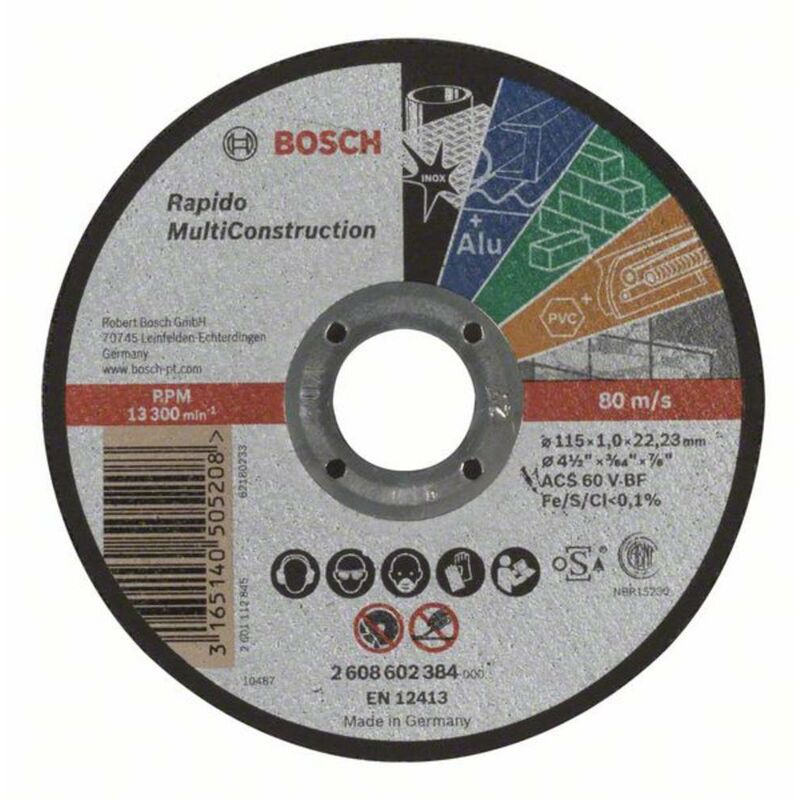 Image of Bosch - Accessories acs 60 v bf 2608602384 Disco di taglio dritto 115 mm 1 pz. Metallo, Acciaio inox, Metalli non ferrosi