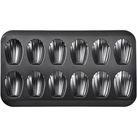 Molde antiadherente para madeleines, 12 cavidades de acero inoxidable para hornear, molde para madeleines resistente a la deformación (Negro)