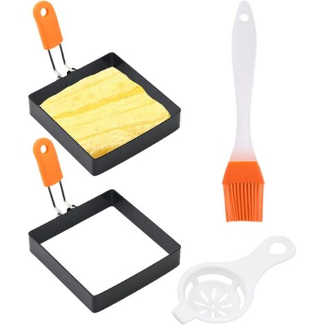 Molde cuadrado para huevos, aro cuadrado para huevos, molde de acero inoxidable para huevos, juego de aros cuadrados para huevos con mango de silicona, aros de acero para hervir huevos