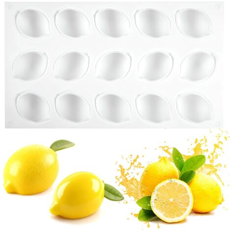 Molde de silicona con forma de limón, 15 agujeros, molde de silicona para frutas, molde 3D para fondant, molde para trampantojo, apto para pasteles, postres, mousses, molde antiadherente para reposter