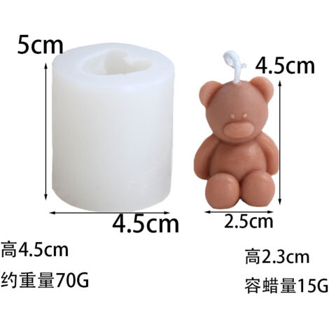 Molde de silicona con forma de oso, 70 g, para velas aromáticas, pequeño oso sentado al estilo coreano, para la fabricación de velas, 1 unidad.