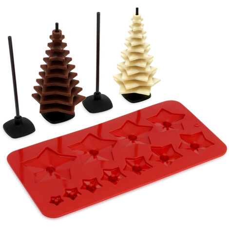MOLDE DE SILICONA PARA CHOCOLATE CON FORMA DE ÁRBOL DE NAVIDAD Y PRALINÉ (JUEGO DE 9 PIEZAS)