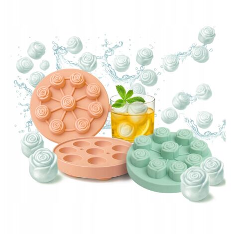 MOLDE DE SILICONA PARA CUBITOS DE HIELO ROSA 3D Moldes para hielo 9 piezas