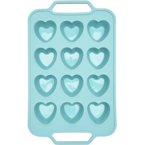 Molde de silicona para muffins, antiadherente, fácil de desmoldar, con asa, apto para múltiples usos, con 12 agujeros (forma de corazón)