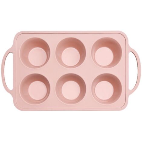 Molde de silicona para pasteles resistente al calor de 33 cm, 6 agujeros para muffins con asa, color rosa